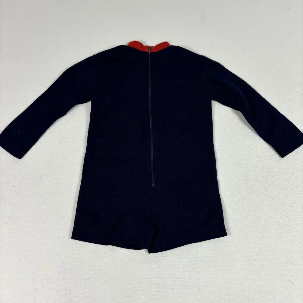 Vintage Madeline Wotcoll Ladybug Romper Girls 2T Blue Knit Pocket Belguim 60s